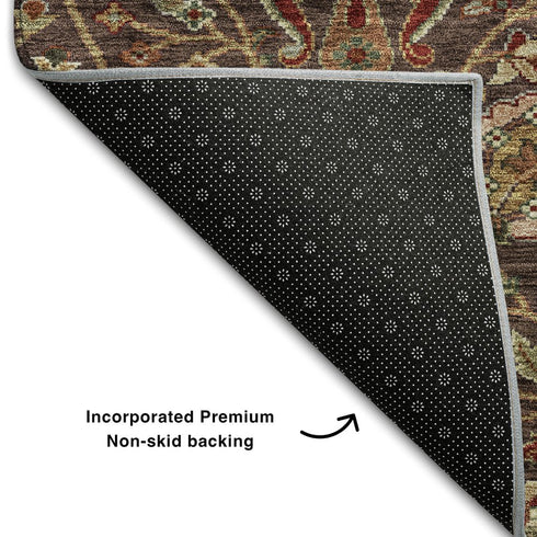 5' X 8' Chocolate Red And Copper Floral Washable Area Rug With UV Protection
