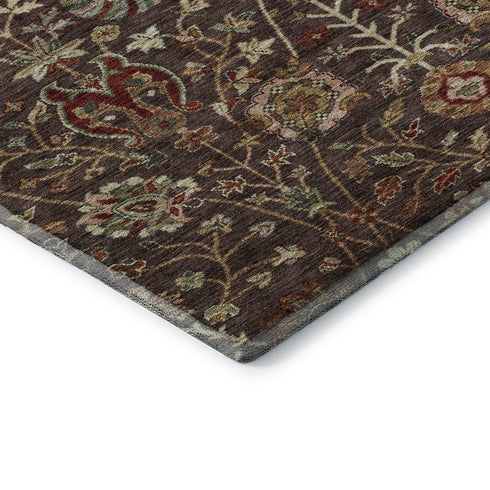 5' X 8' Chocolate Red And Copper Floral Washable Area Rug With UV Protection
