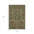 5' X 8' Fern Green Red And Ivory Floral Washable Area Rug With UV Protection