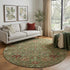 8' Fern Green Red And Ivory Floral Washable Round Rug With UV Protection