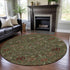 8' Fern Green Red And Ivory Floral Washable Round Rug With UV Protection