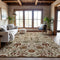 8' X 10' Ivory Red And Blue Floral Washable Area Rug With UV Protection