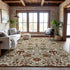 8' X 10' Ivory Red And Blue Floral Washable Area Rug With UV Protection