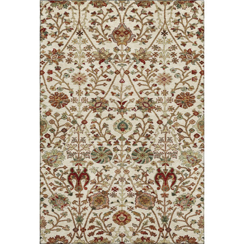 8' X 10' Ivory Red And Blue Floral Washable Area Rug With UV Protection