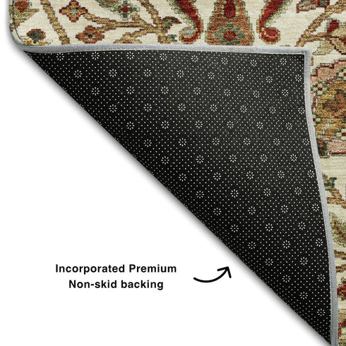 8' X 10' Ivory Red And Blue Floral Washable Area Rug With UV Protection