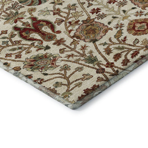 8' X 10' Ivory Red And Blue Floral Washable Area Rug With UV Protection