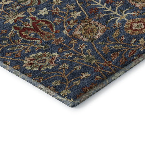 5' X 8' Navy Blue Red And Green Floral Washable Area Rug With UV Protection