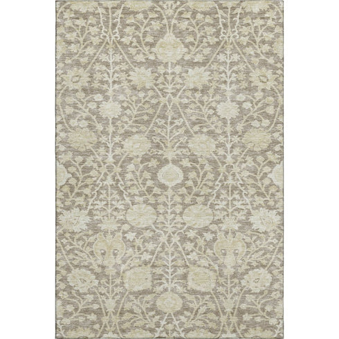 5' X 8' Coffee And Beige Floral Washable Area Rug With UV Protection