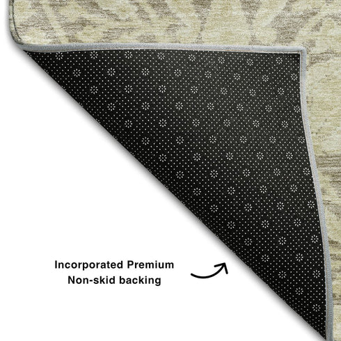 5' X 8' Coffee And Beige Floral Washable Area Rug With UV Protection