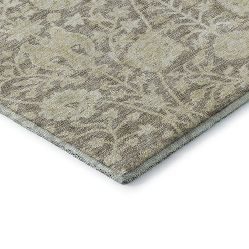 5' X 8' Coffee And Beige Floral Washable Area Rug With UV Protection