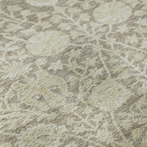 5' X 8' Coffee And Beige Floral Washable Area Rug With UV Protection