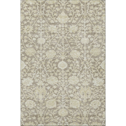 5' X 8' Coffee And Beige Floral Washable Area Rug With UV Protection