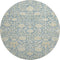 8' Sky Blue And Ivory Floral Washable Round Rug With UV Protection