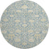 8' Sky Blue And Ivory Floral Washable Round Rug With UV Protection