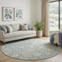 8' Sky Blue And Ivory Floral Washable Round Rug With UV Protection
