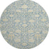 8' Sky Blue And Ivory Floral Washable Round Rug With UV Protection
