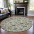 8' Ivory Fern Green And Beige Floral Washable Round Rug With UV Protection