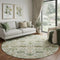 8' Ivory Fern Green And Beige Floral Washable Round Rug With UV Protection