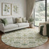 8' Ivory Fern Green And Beige Floral Washable Round Rug With UV Protection