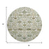 8' Ivory Fern Green And Beige Floral Washable Round Rug With UV Protection