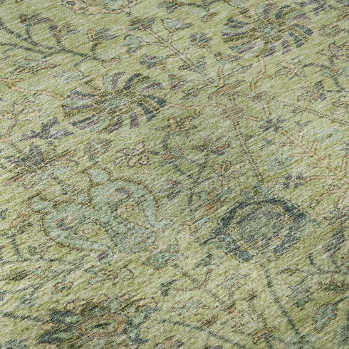 8' Mint Green Beige And Teal Floral Washable Round Rug With UV Protection