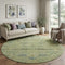 8' Mint Green Beige And Teal Floral Washable Round Rug With UV Protection