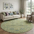 8' Mint Green Beige And Teal Floral Washable Round Rug With UV Protection