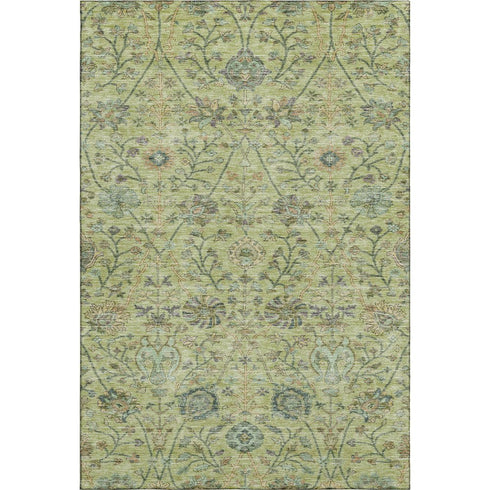 8' X 10' Mint Green Beige And Teal Floral Washable Area Rug With UV Protection