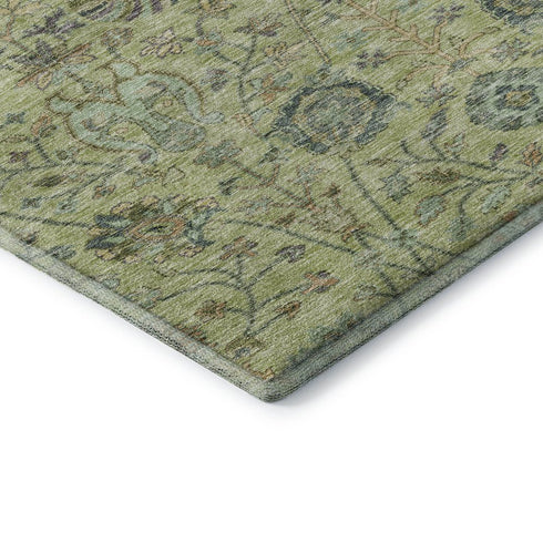 8' X 10' Mint Green Beige And Teal Floral Washable Area Rug With UV Protection