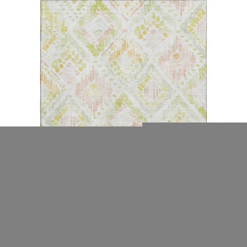 5' X 8' Pink Lime Green And Ivory Geometric Washable Area Rug With UV Protection