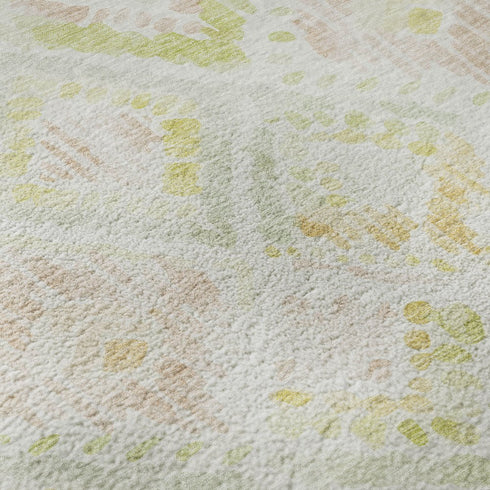 5' X 8' Pink Lime Green And Ivory Geometric Washable Area Rug With UV Protection
