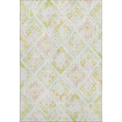 8' X 10' Pink Lime Green And Ivory Geometric Washable Area Rug With UV Protection