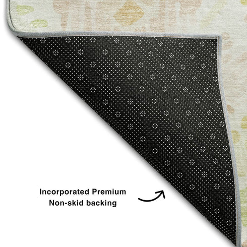 8' X 10' Pink Lime Green And Ivory Geometric Washable Area Rug With UV Protection