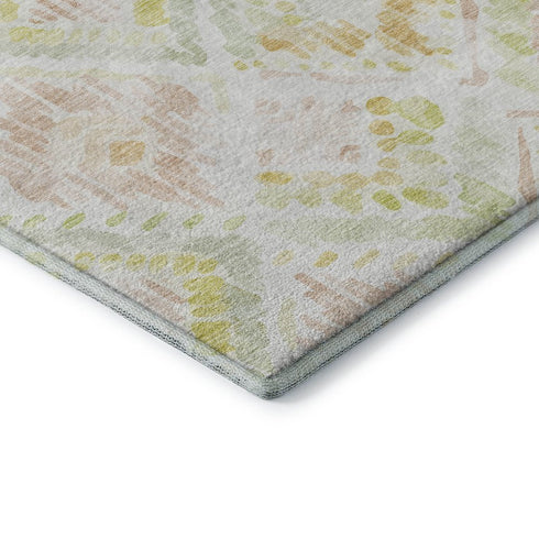 8' X 10' Pink Lime Green And Ivory Geometric Washable Area Rug With UV Protection