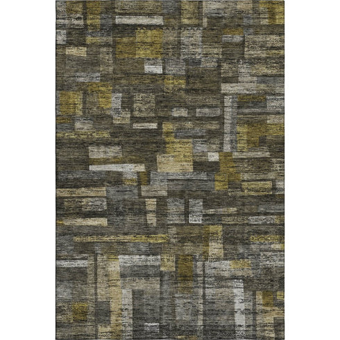 5' X 8' Charcoal Gray And Gold Striped Washable Area Rug With UV Protection