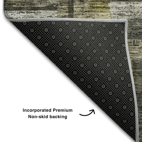 5' X 8' Charcoal Gray And Gold Striped Washable Area Rug With UV Protection