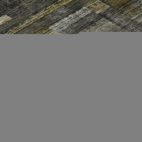 5' X 8' Charcoal Gray And Gold Striped Washable Area Rug With UV Protection