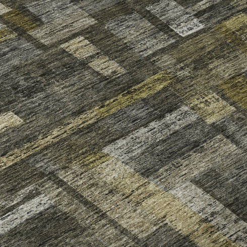 5' X 8' Charcoal Gray And Gold Striped Washable Area Rug With UV Protection