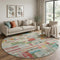 8' Rust Orange Green And Teal Striped Washable Round Rug With UV Protection