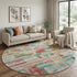 8' Rust Orange Green And Teal Striped Washable Round Rug With UV Protection