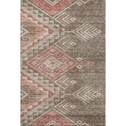5' X 8' Brown Salmon And Ivory Geometric Washable Area Rug With UV Protection