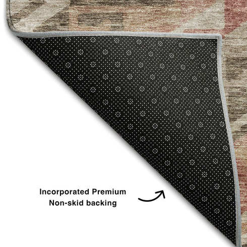 5' X 8' Brown Salmon And Ivory Geometric Washable Area Rug With UV Protection