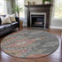 8' Gray Gold And Salmon Geometric Washable Round Rug With UV Protection