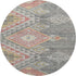 8' Gray Gold And Salmon Geometric Washable Round Rug With UV Protection