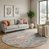8' Gray Gold And Salmon Geometric Washable Round Rug With UV Protection