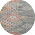 8' Gray Gold And Salmon Geometric Washable Round Rug With UV Protection