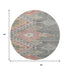 8' Gray Gold And Salmon Geometric Washable Round Rug With UV Protection