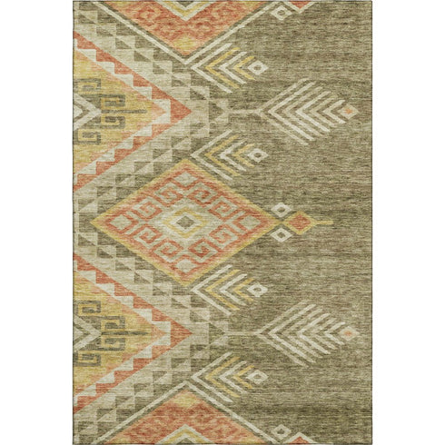 5' X 8' Green Gold And Salmon Geometric Washable Area Rug With UV Protection