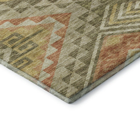5' X 8' Green Gold And Salmon Geometric Washable Area Rug With UV Protection