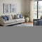 8' Pewter Blue And Gray Geometric Washable Round Rug With UV Protection